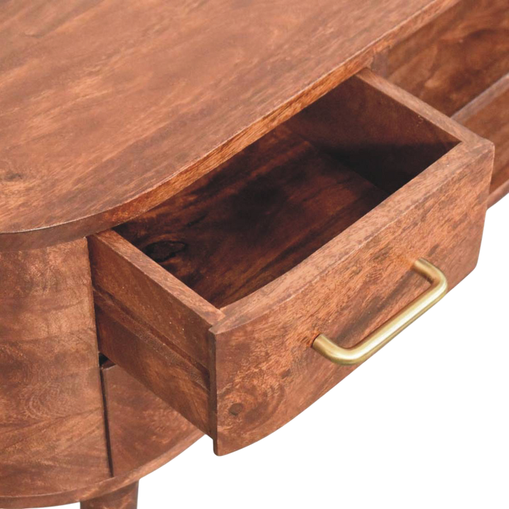 Marlow Media Unit in Claret, shown with a drawer open.