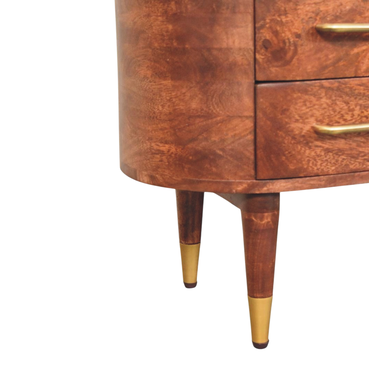 Close view of the legs on the Marlow Media Unit in Claret.