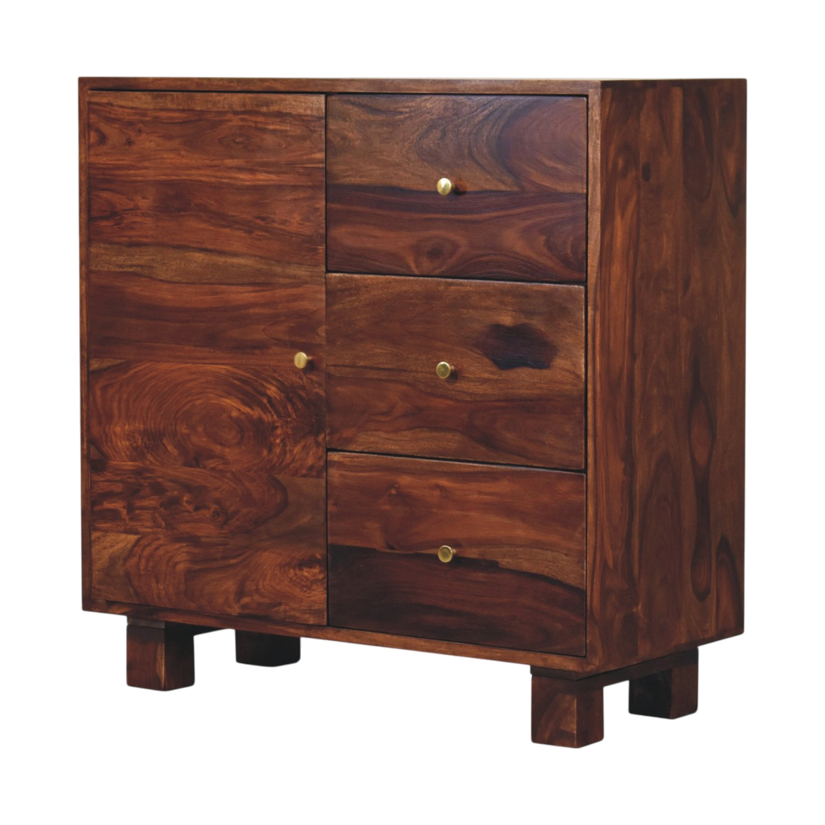 Marlow Mini Sideboard in Chestnut, three-quarter view showing the full profile.