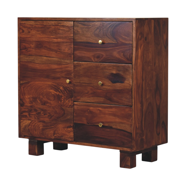 Marlow Mini Sideboard in Chestnut, three-quarter view showing the full profile.