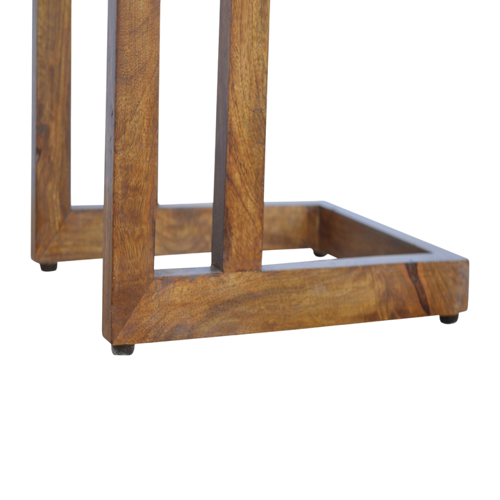 Close view of the base on the Marlow One-Sided End Table in Chestnut.
