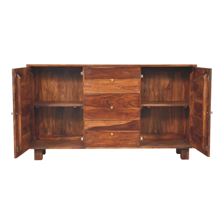 Marlow Sideboard in Chestnut, shown with the doors open.