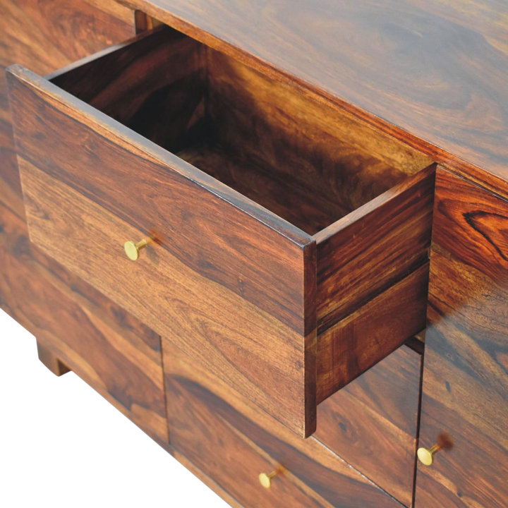 Marlow Sideboard in Chestnut, shown with a drawer open.