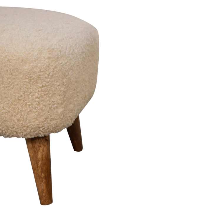 Marlow Square Footstool in Cream Bouclé, side view showing the depth.