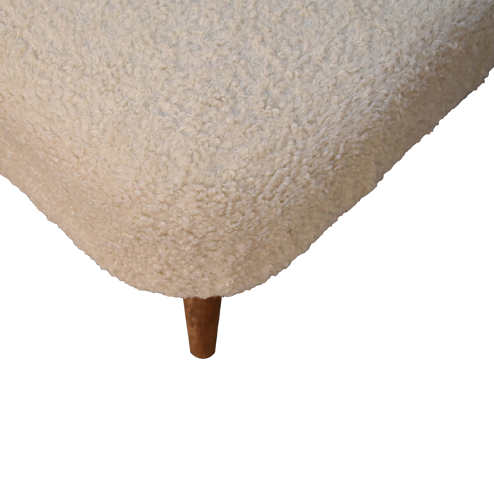 Close view of the bouclé on the Marlow Square Footstool in Cream Bouclé.