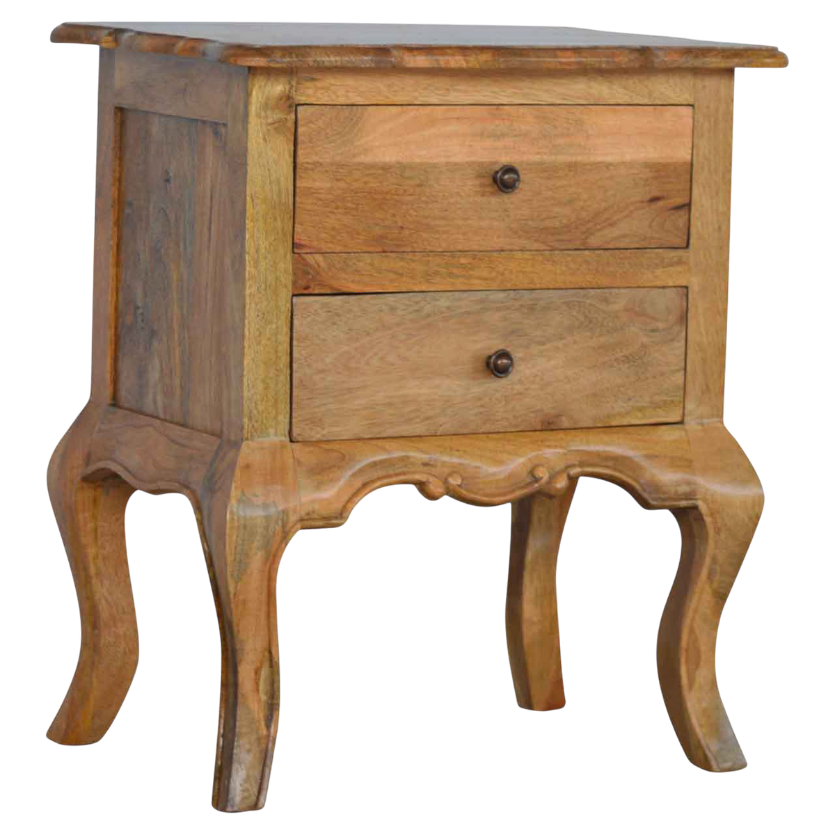 Mirabel 2-Drawer Bedside Table in Amber, three-quarter view showing the full profile.