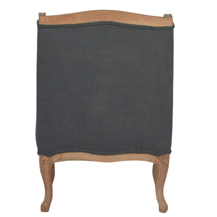 Mirabel Bergère Armchair in Slate Linen, viewed from the back.