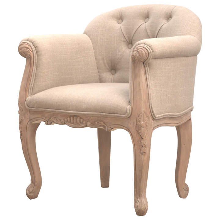 Mirabel Button-Back Chair in Clay Linen, three-quarter view showing the full profile.