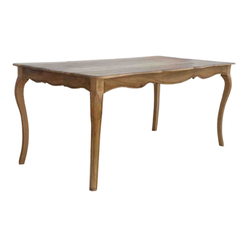 Mirabel Dining Table in Amber, three-quarter view. Rectangular top on tapered legs.