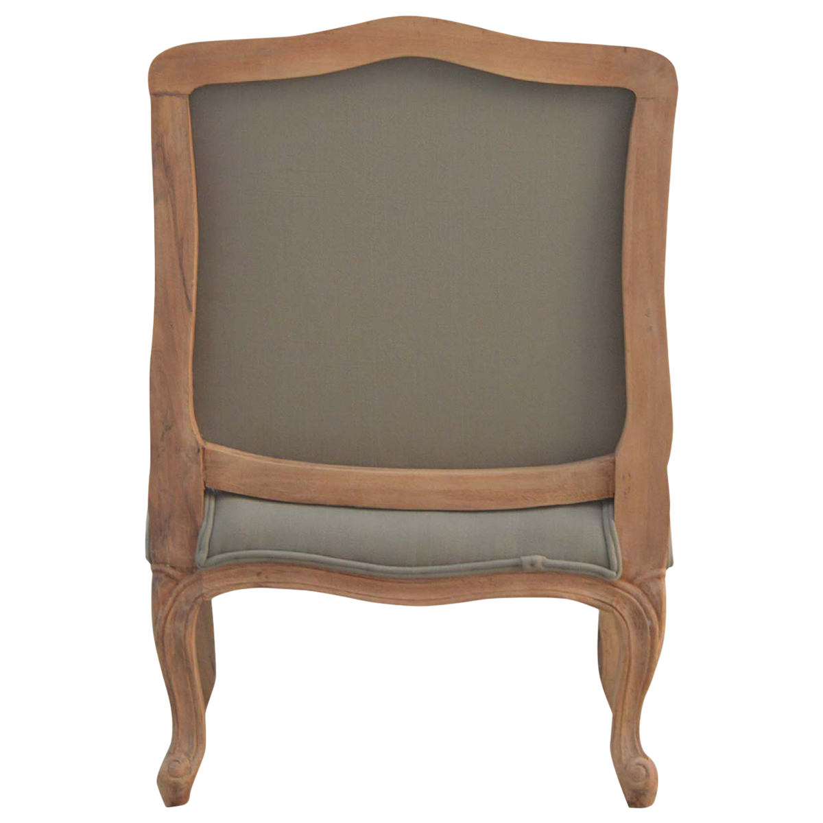 Mirabel French Linen Armchair in Clay Linen, viewed from the back.
