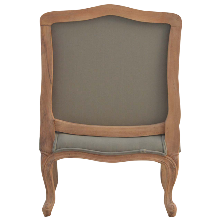 Mirabel French Linen Armchair in Clay Linen, viewed from the back.
