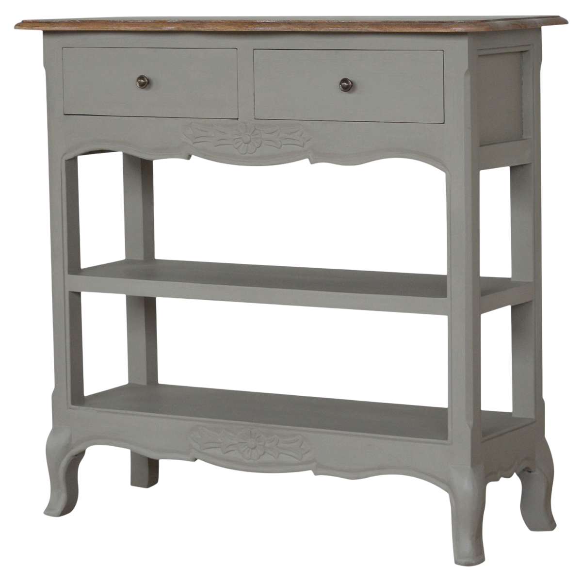 Mirabel Painted Console Table in Amber with Stone, three-quarter view showing the full profile.