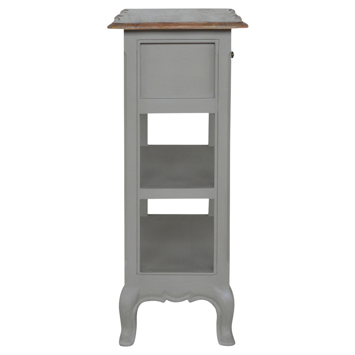 Mirabel Painted Console Table in Amber with Stone, side view showing the depth.