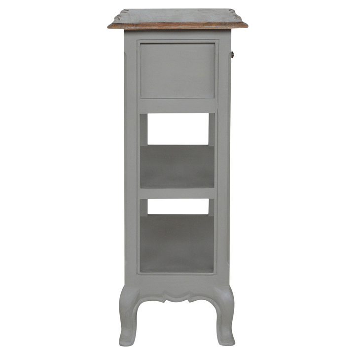 Mirabel Painted Console Table in Amber with Stone, side view showing the depth.