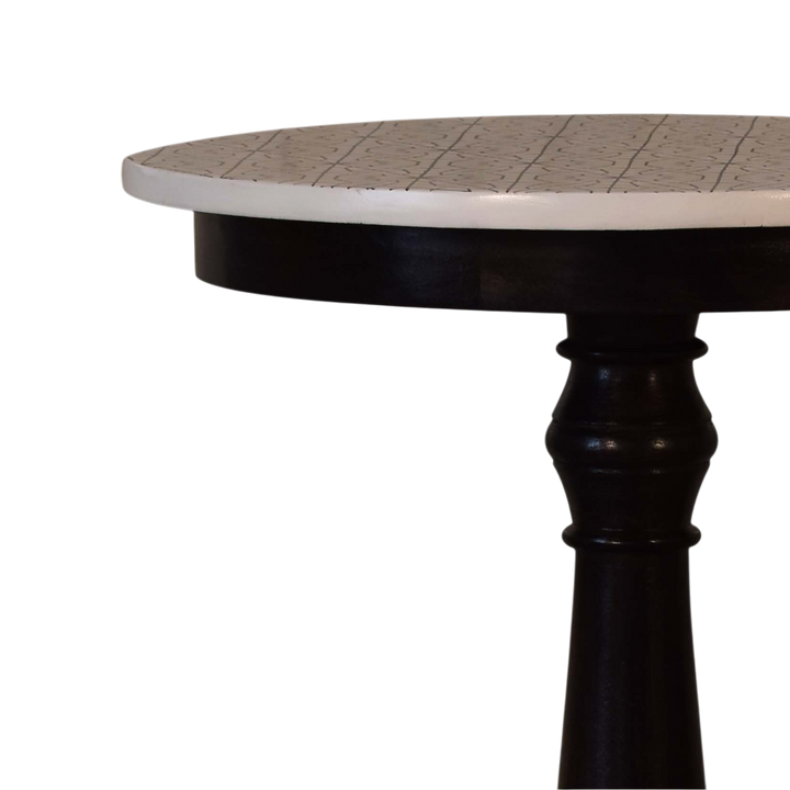 Mirabel Pedestal Tea Table in Cocoa, shown from above at an angle.
