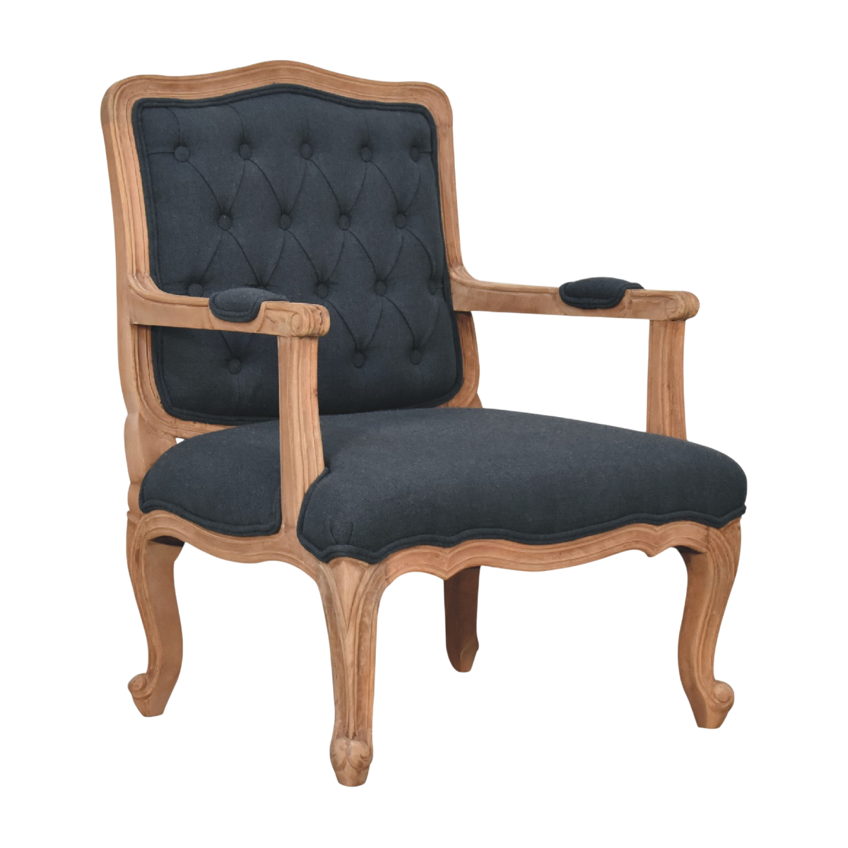 Mirabel Salon Chair in Ink, three-quarter view showing the full profile.