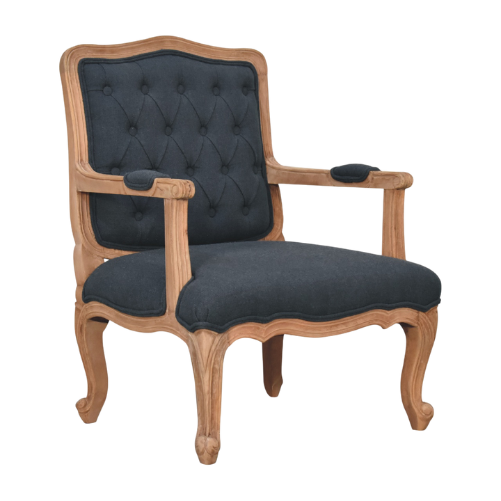 Mirabel Salon Chair in Ink, three-quarter view showing the full profile.