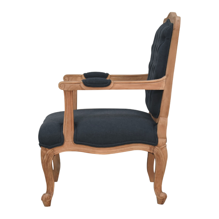 Mirabel Salon Chair in Ink, side view showing the depth.