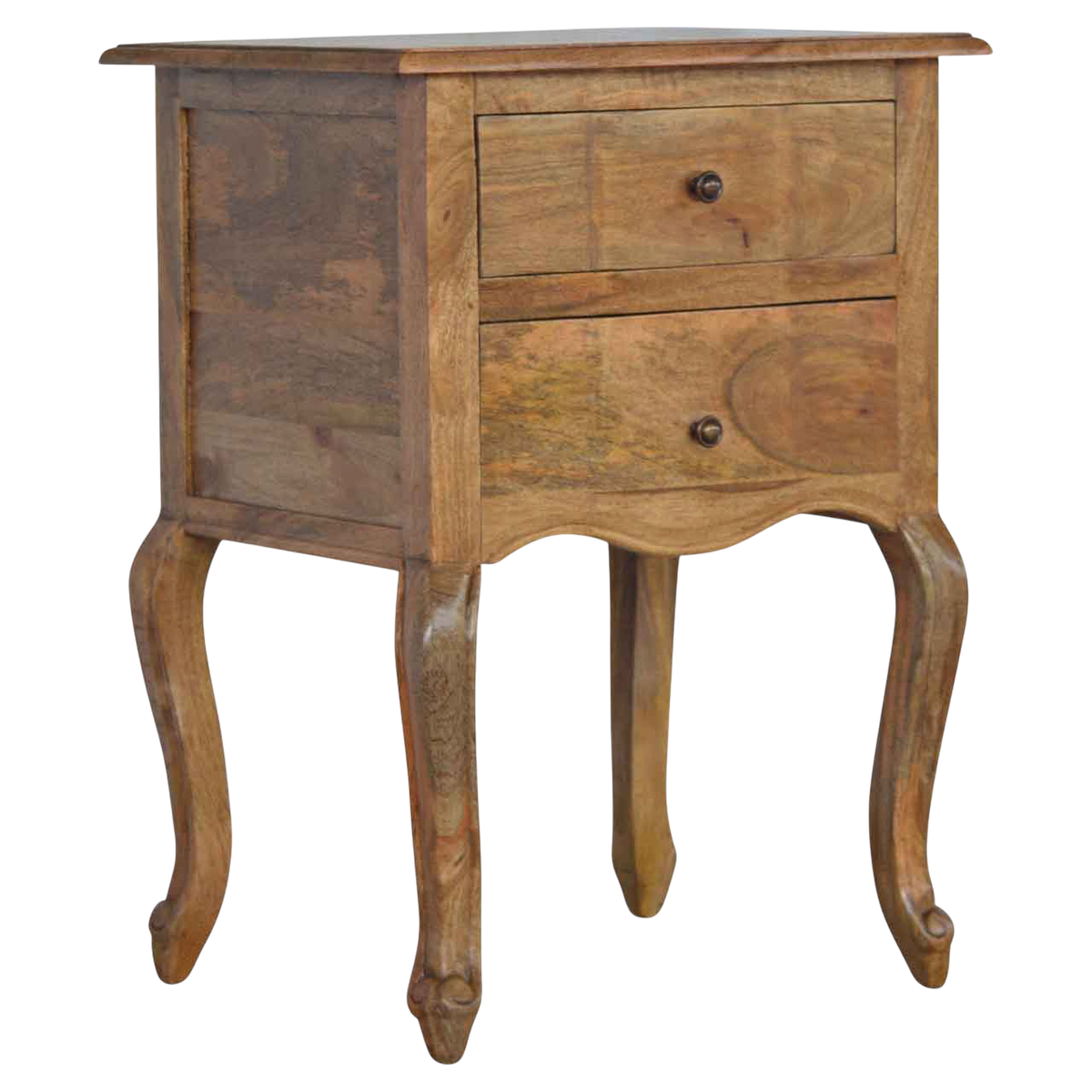 Mirabel Tall 2-Drawer Bedside Table in Amber, three-quarter view showing the full profile.