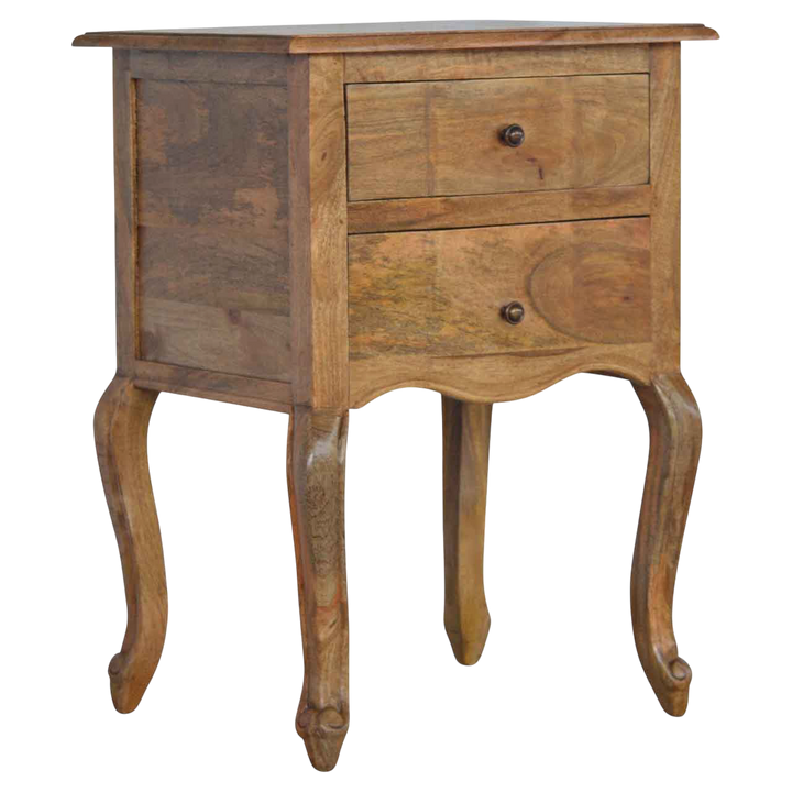 Mirabel Tall 2-Drawer Bedside Table in Amber, three-quarter view showing the full profile.