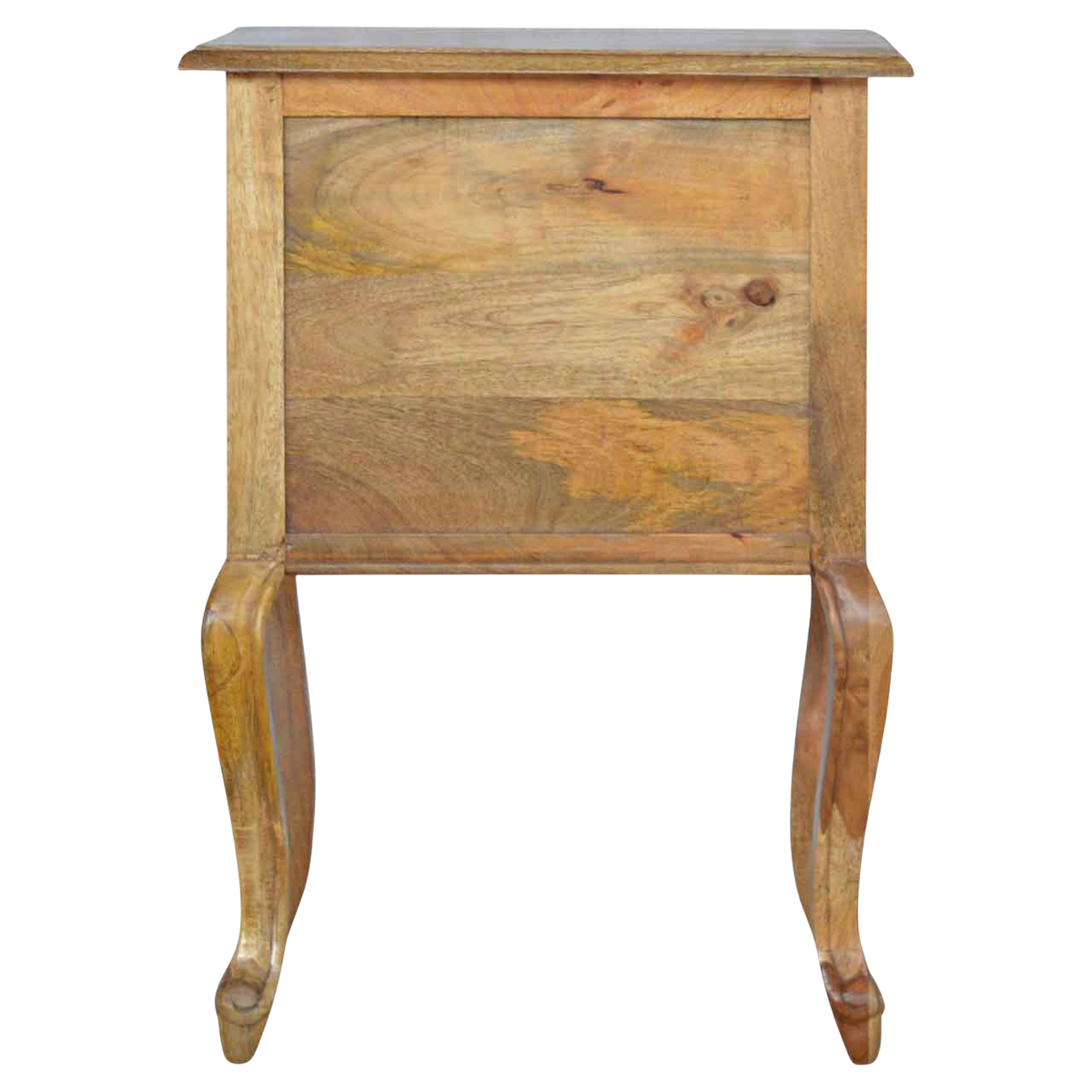 Mirabel Tall 2-Drawer Bedside Table in Amber, side view showing the depth.