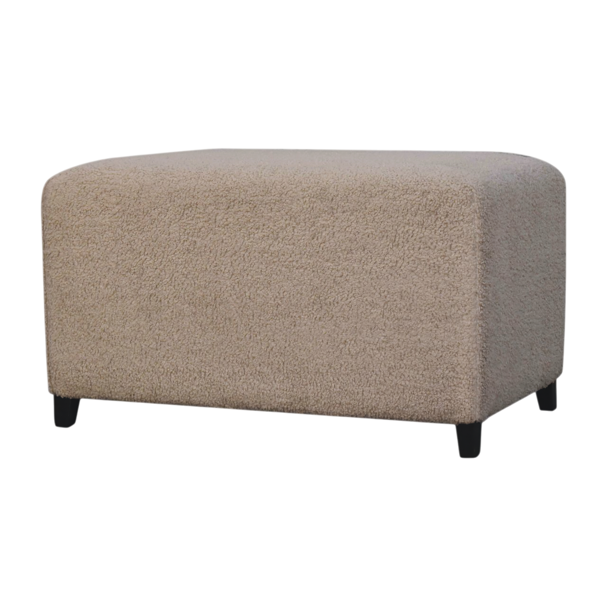 Oakhurst Bouclé Ottoman in Cream, three-quarter view showing the full profile.