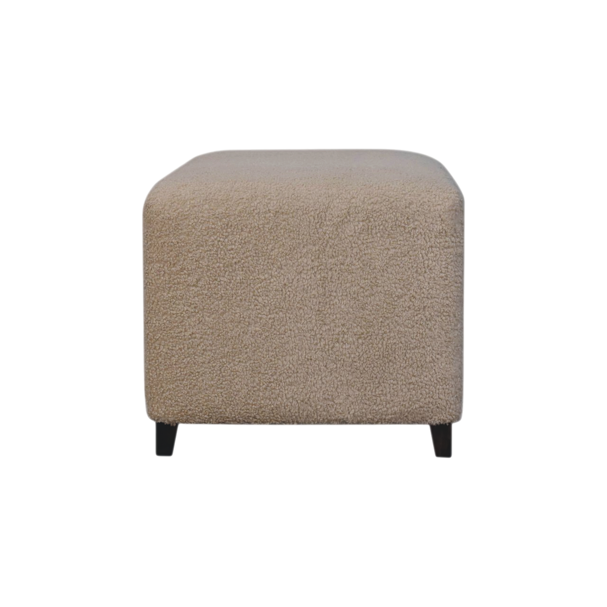 Oakhurst Bouclé Ottoman in Cream, side view showing the depth.