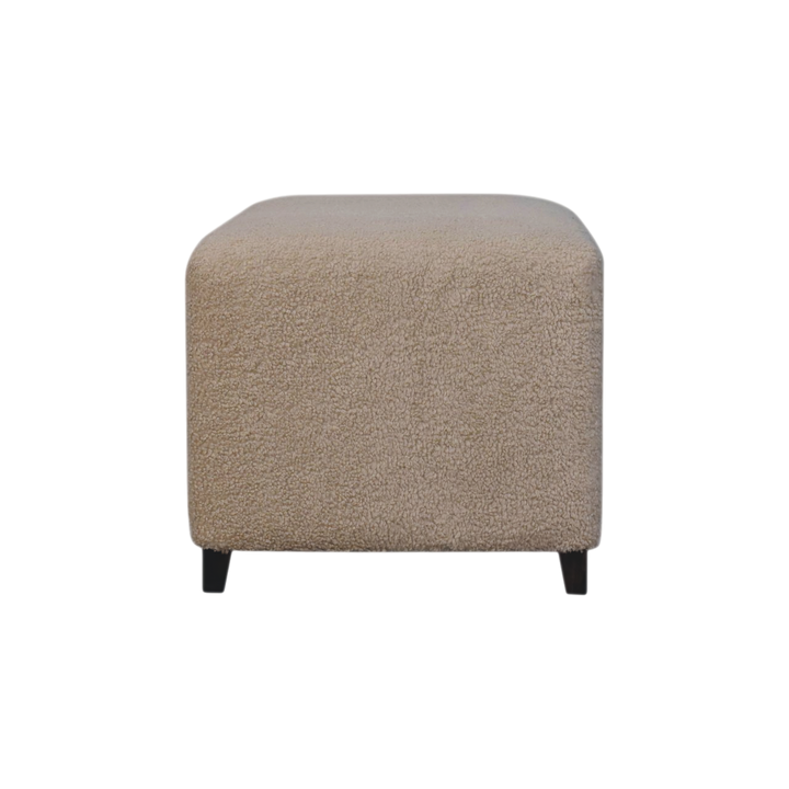 Oakhurst Bouclé Ottoman in Cream, side view showing the depth.