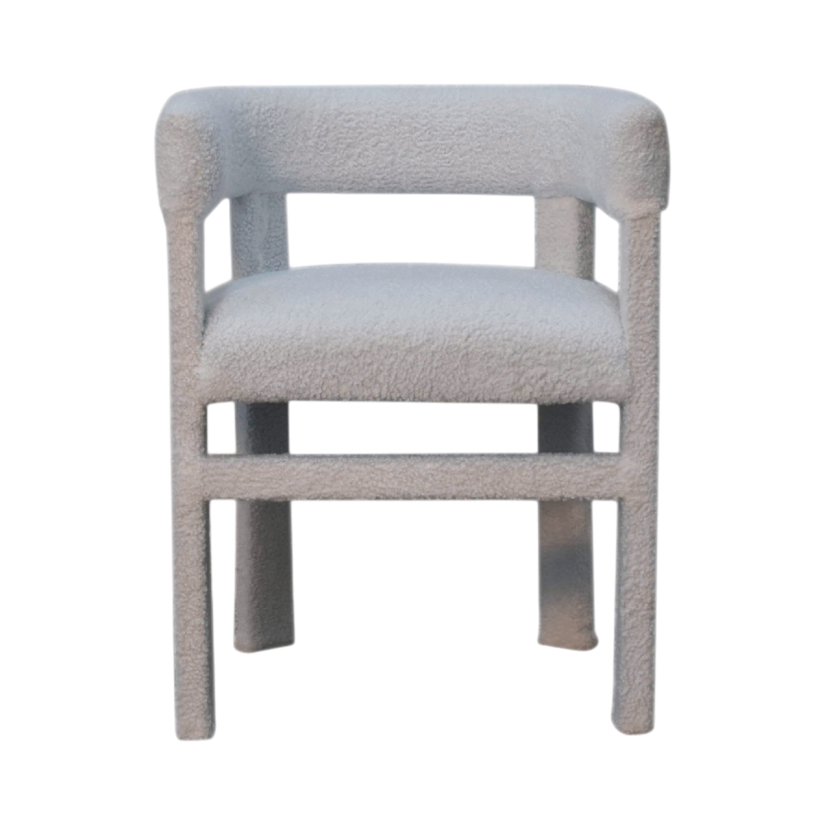Oakhurst Occasional Chair in Alabaster Bouclé, front view. Alabaster bouclé in cotton and natural yarn over a solid hardwood frame, fully upholstered.