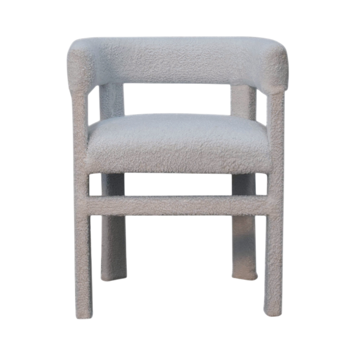 Oakhurst Occasional Chair in Alabaster Bouclé, front view. Alabaster bouclé in cotton and natural yarn over a solid hardwood frame, fully upholstered.