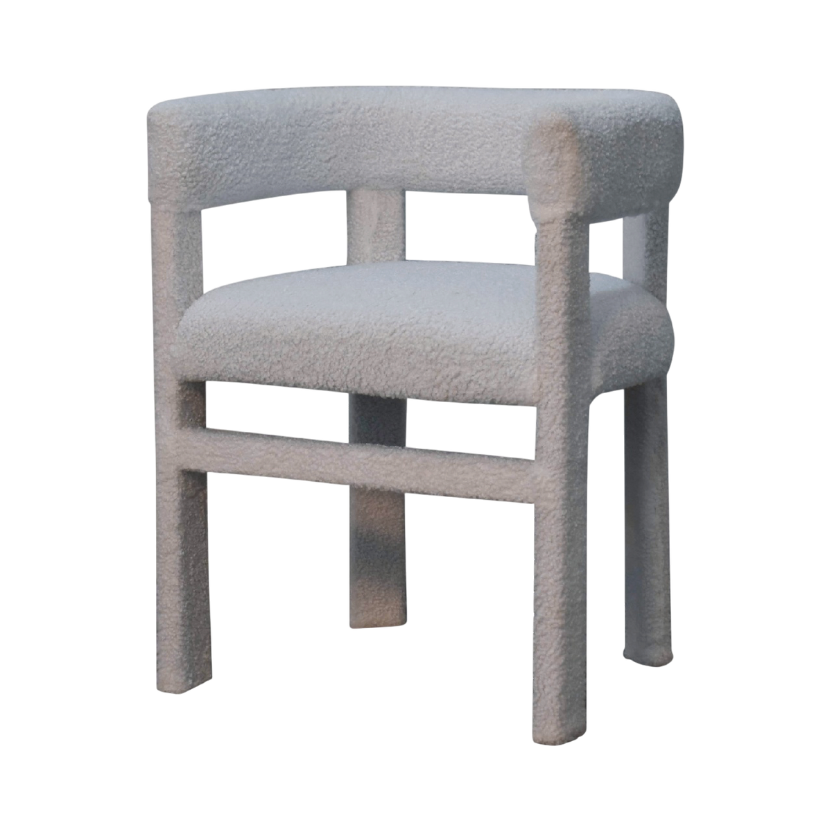 Oakhurst Occasional Chair in Alabaster Bouclé, three-quarter view showing the full profile.