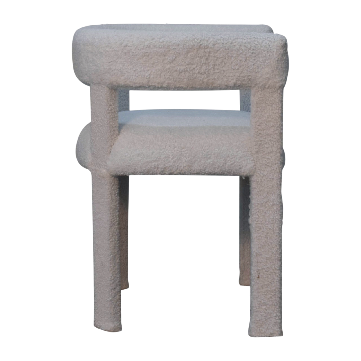 Oakhurst Occasional Chair in Alabaster Bouclé, side view showing the depth.