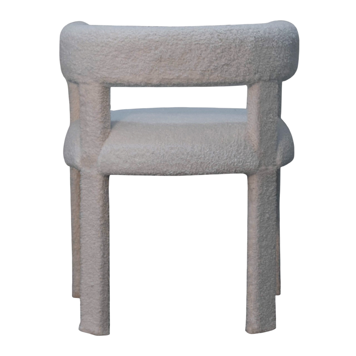 Oakhurst Occasional Chair in Alabaster Bouclé, rear view.