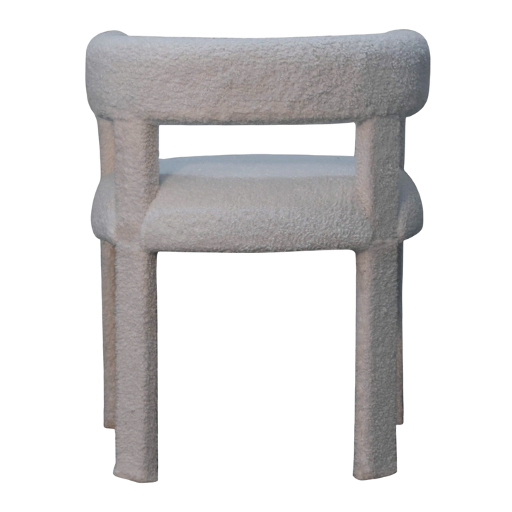 Oakhurst Occasional Chair in Alabaster Bouclé, rear view.