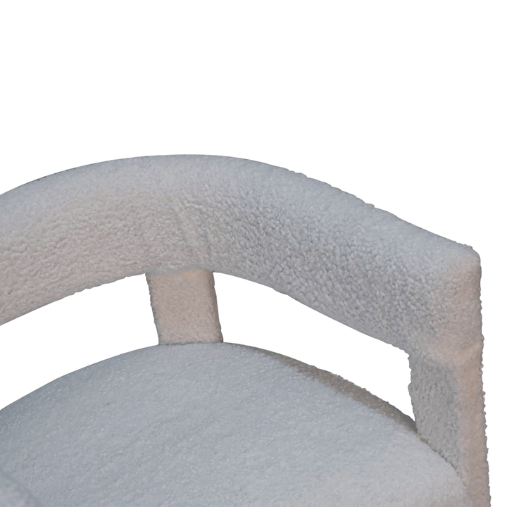 Close view of the bouclé on the Oakhurst Occasional Chair in Alabaster Bouclé.