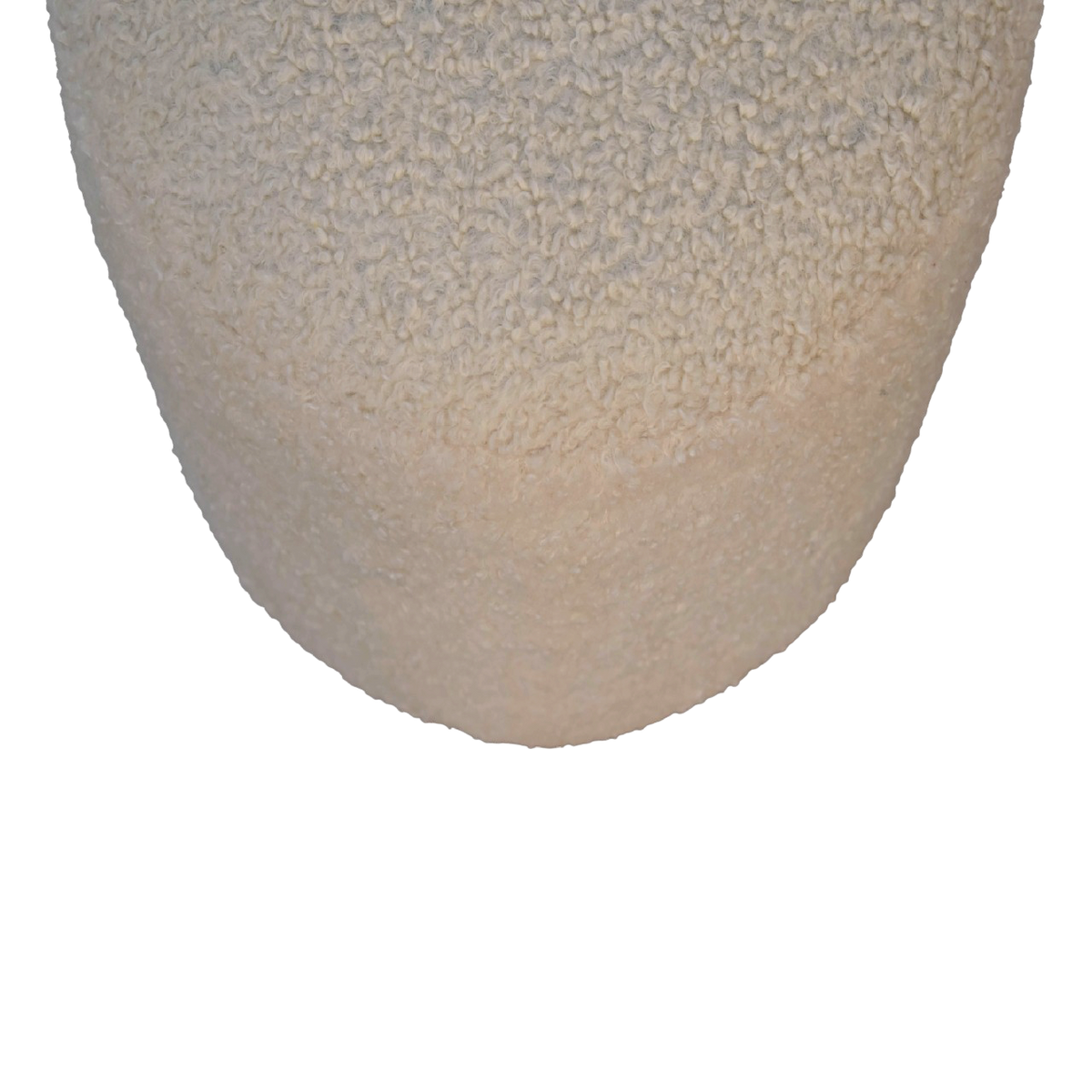 Oakhurst Round Footstool in Cream Bouclé, side view showing the depth.