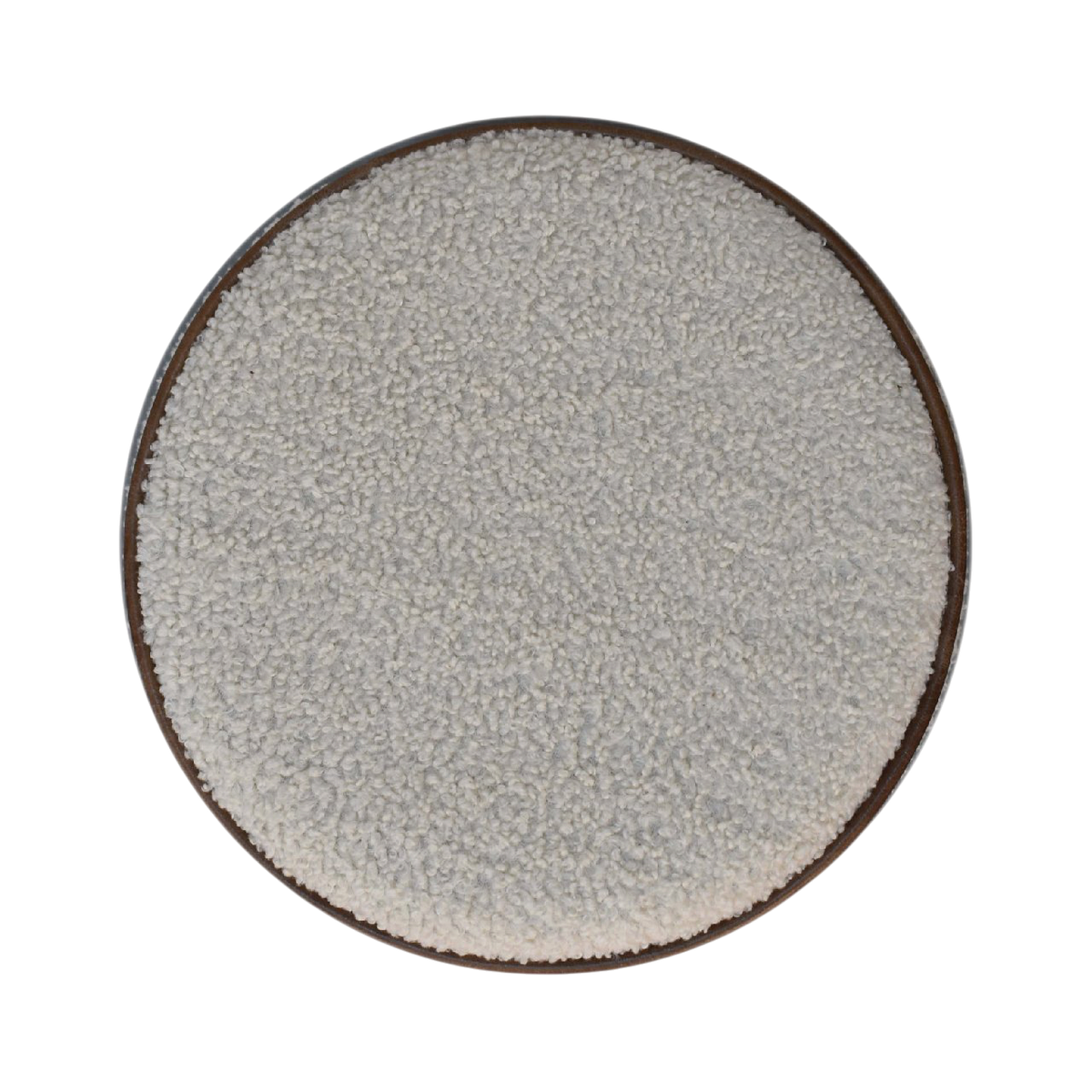 Oakhurst Round Footstool in Cream Bouclé with Tobacco Piping, shown from above.