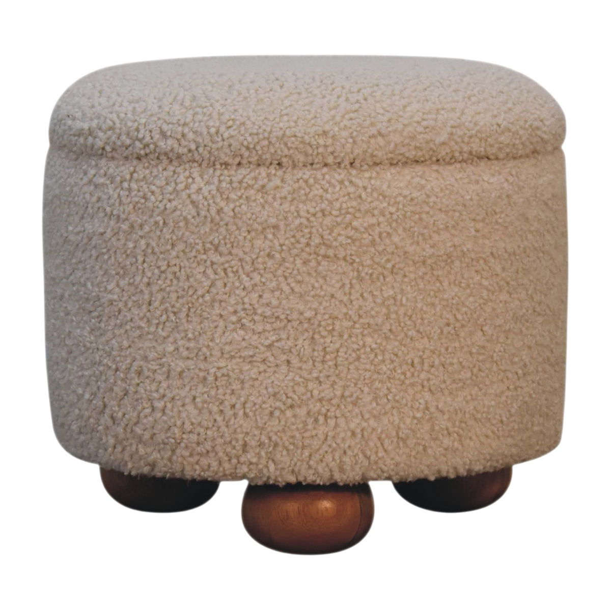 Oakhurst Storage Footstool in Cream Bouclé, three-quarter view showing the full profile.