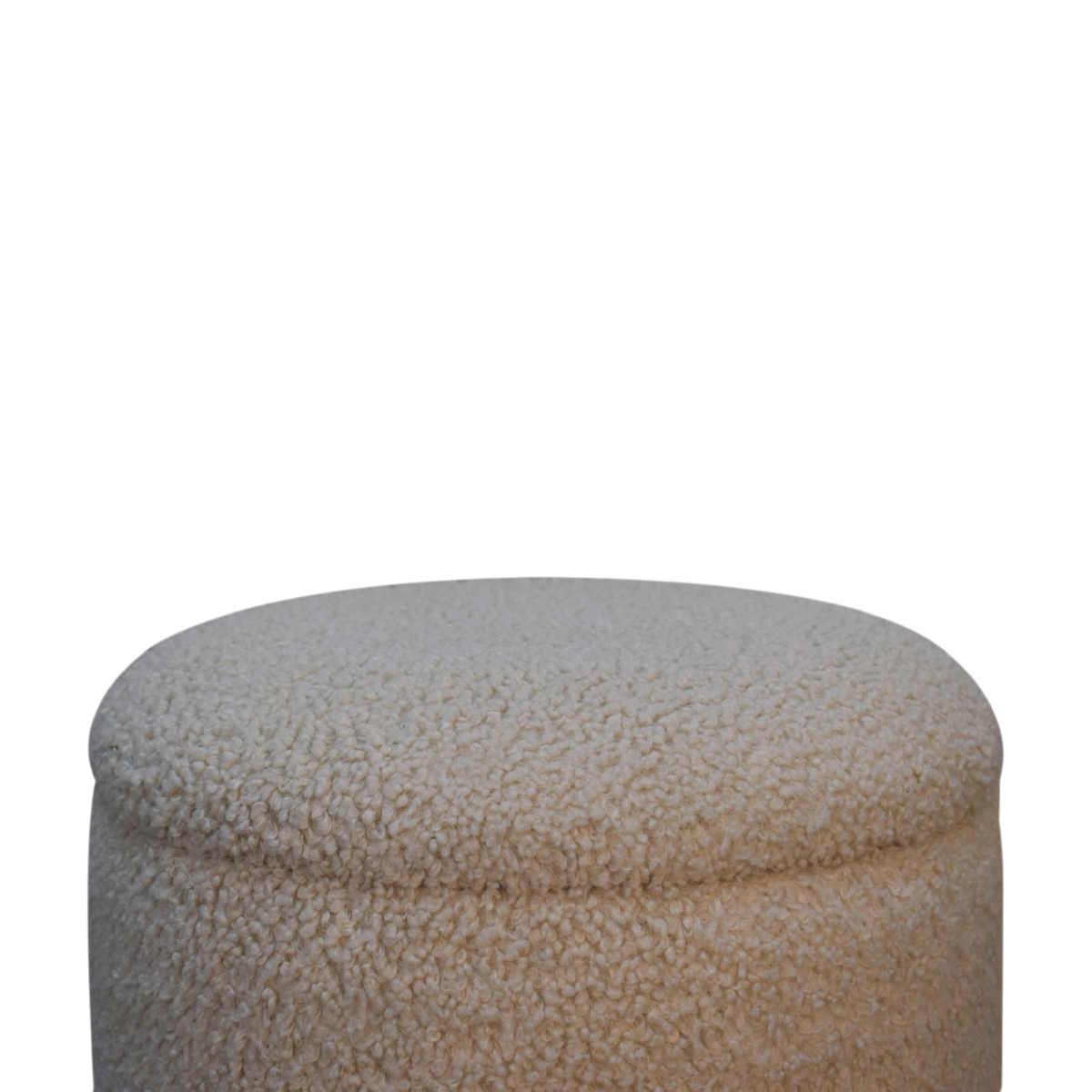 Oakhurst Storage Footstool in Cream Bouclé, side view showing the depth.