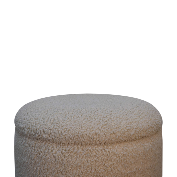 Oakhurst Storage Footstool in Cream Bouclé, side view showing the depth.