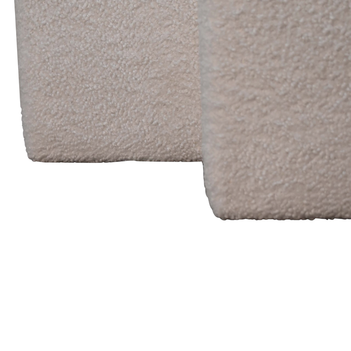 Close view of the edge on the Oakhurst Twin Footstool in Alabaster Bouclé.