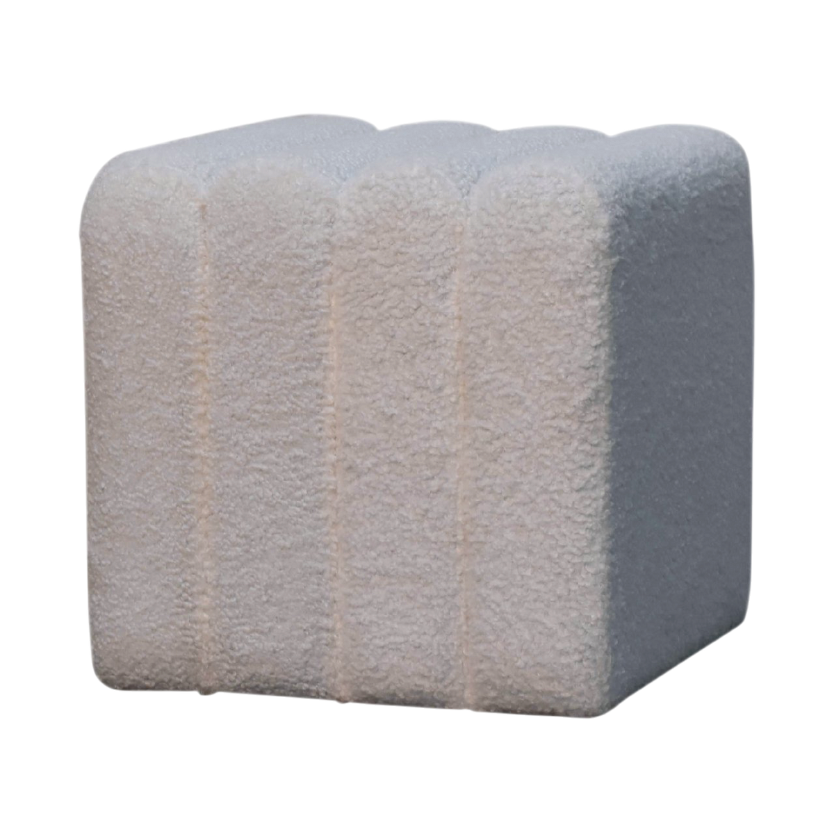 Oakhurst Wave Footstool in Alabaster Bouclé, three-quarter view showing the full profile.