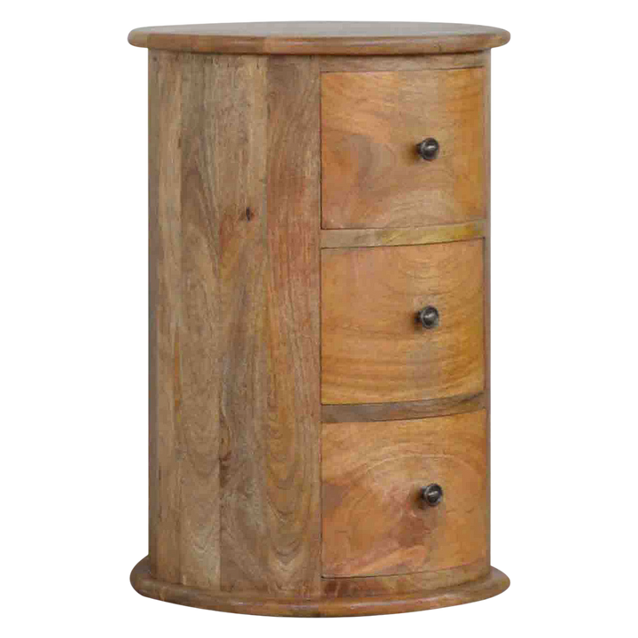 Odense 3-Drawer Drum Chest in Amber, three-quarter view showing the full profile.