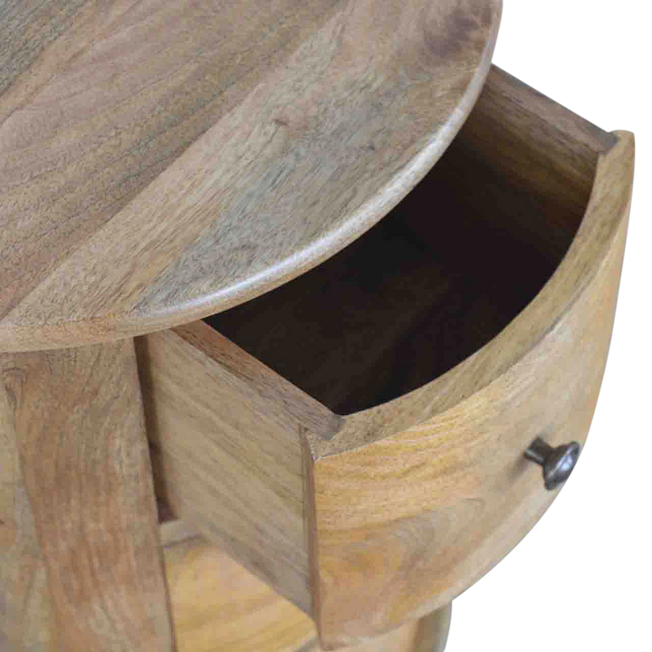 Odense 3-Drawer Drum Chest in Amber, shown with a drawer open.