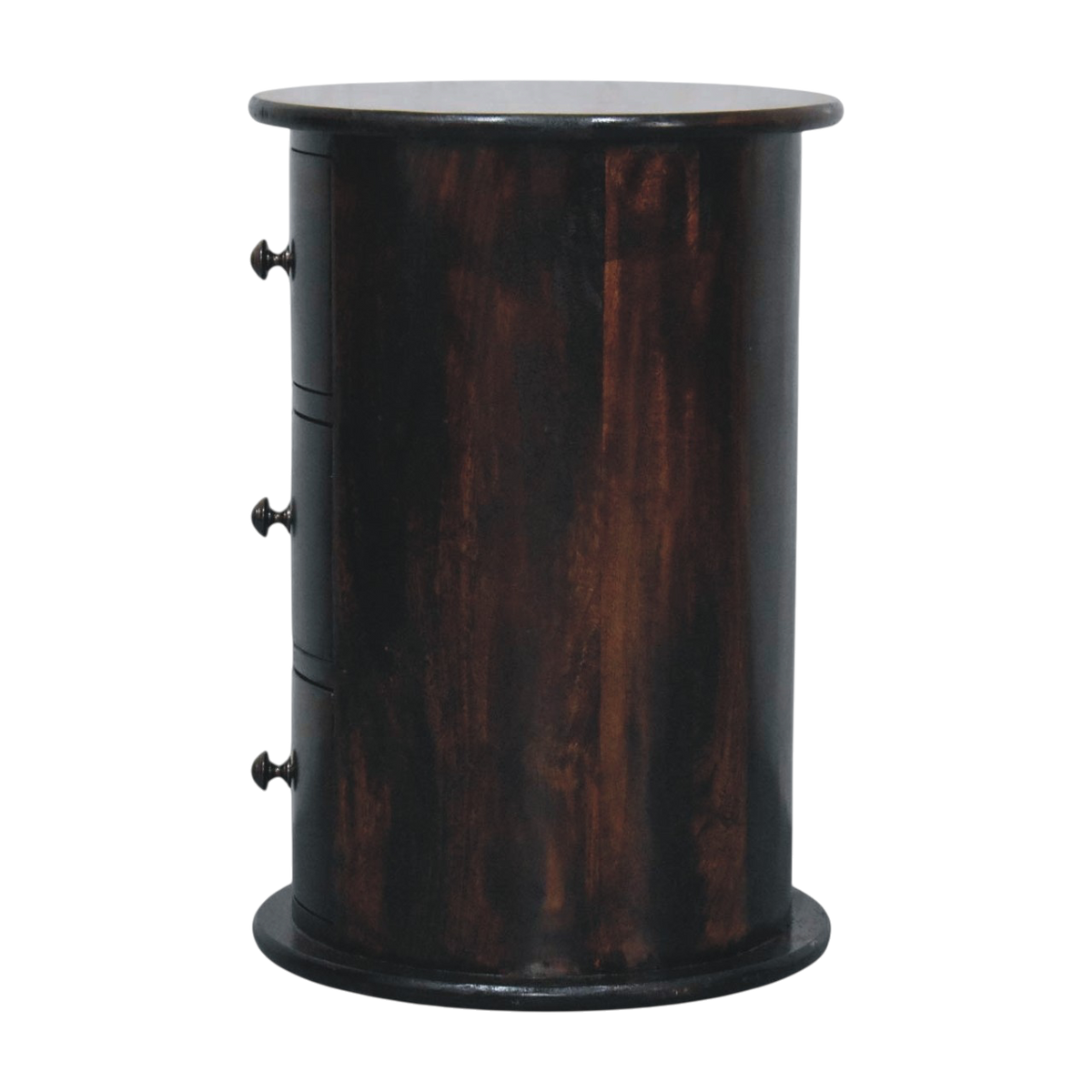 Odense 3-Drawer Drum Chest in Espresso, side view showing the depth.