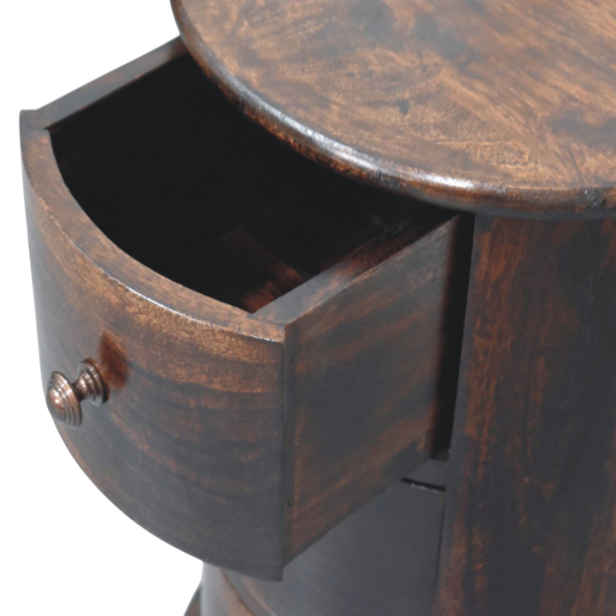 Odense 3-Drawer Drum Chest in Espresso, shown with a drawer open.