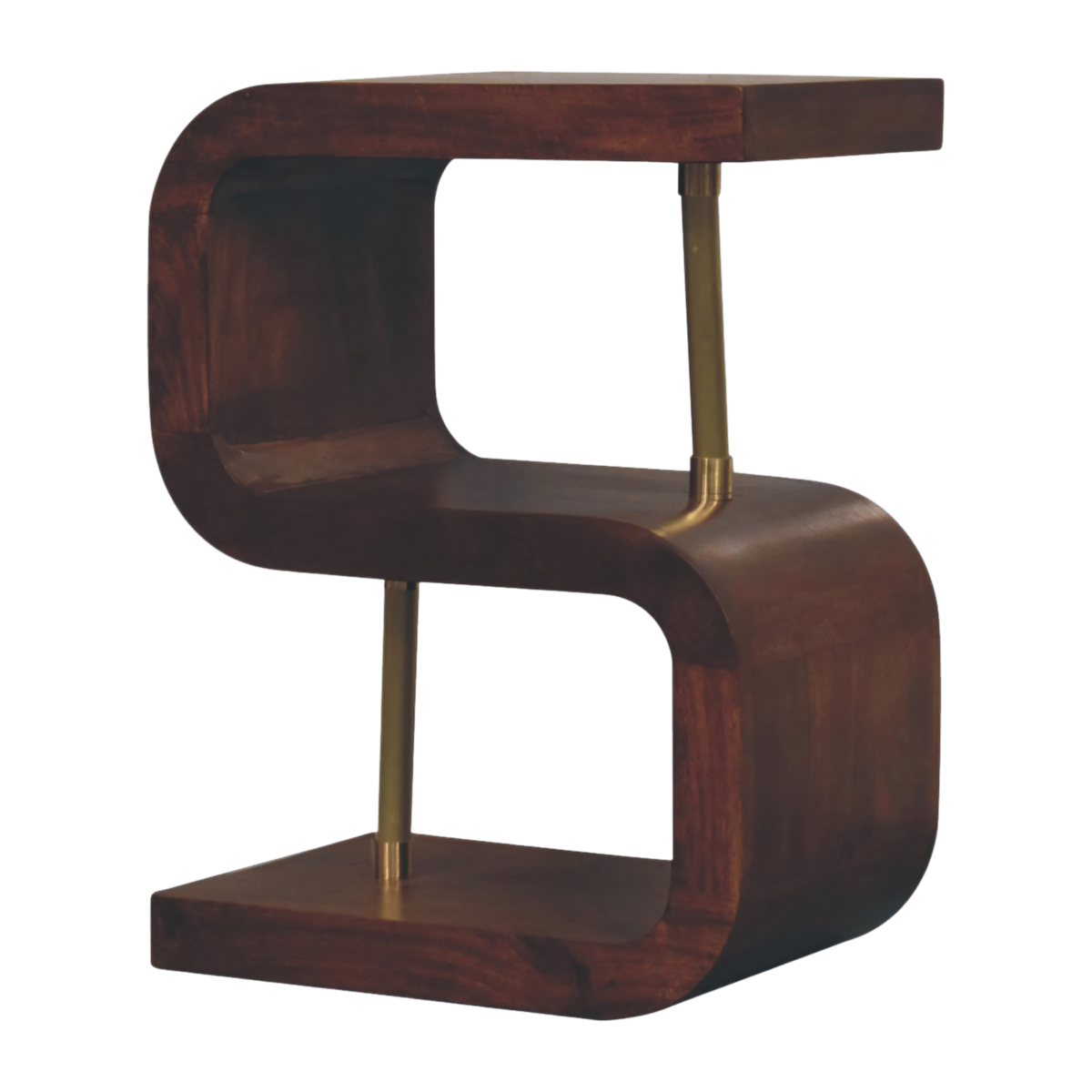 Odense Brass-Bar Bedside Table in Chestnut, three-quarter view showing the full profile.
