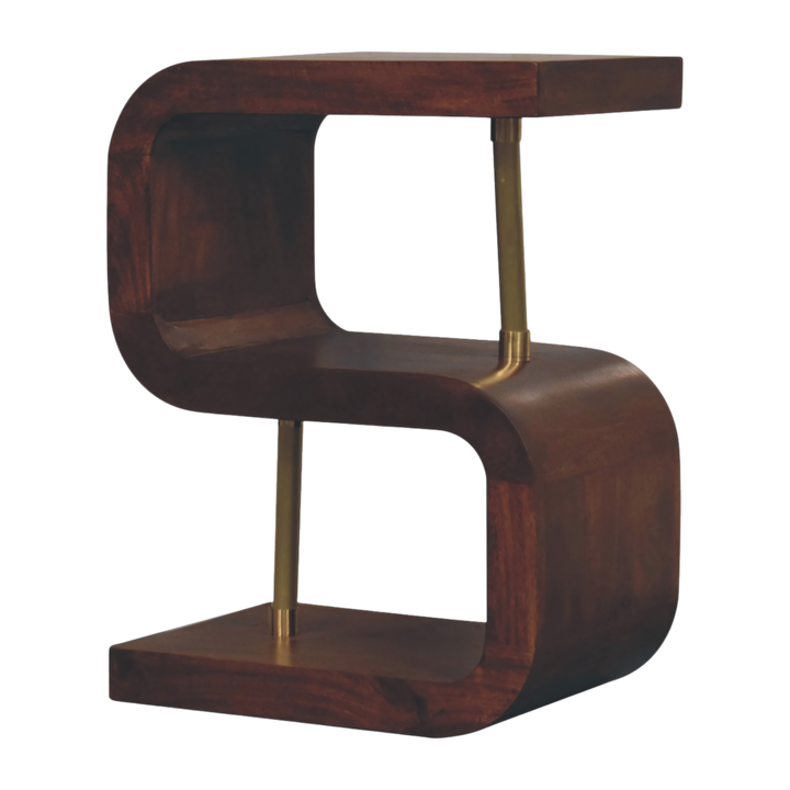 Odense Brass-Bar Bedside Table in Chestnut, three-quarter view showing the full profile.