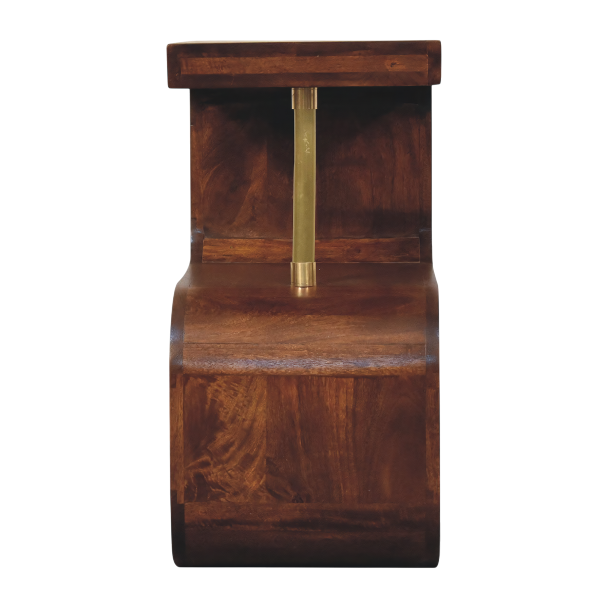 Odense Brass-Bar Bedside Table in Chestnut, side view showing the depth.