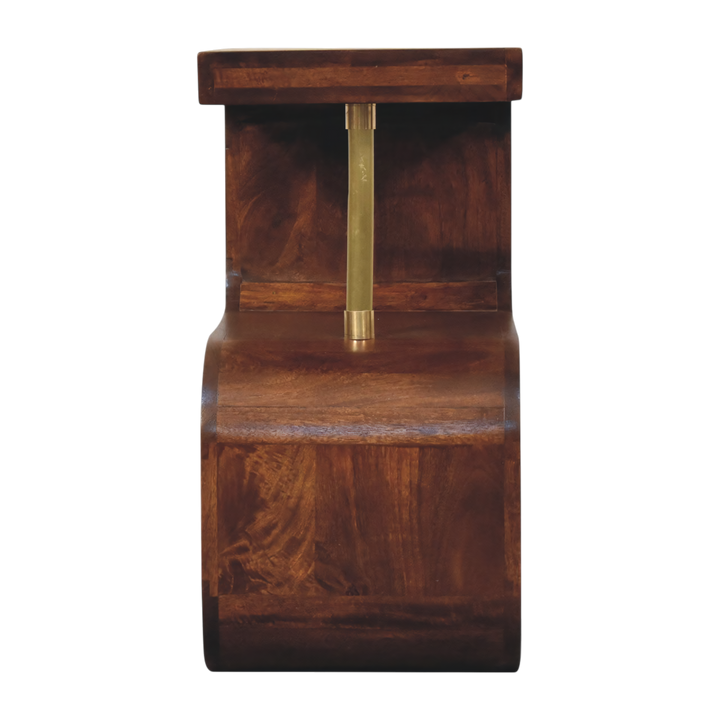 Odense Brass-Bar Bedside Table in Chestnut, side view showing the depth.